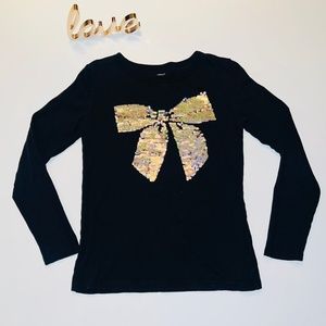 Crewcuts Perfect Sequin Gold Bow Long Sleeve Butter soft shirt. LOVE